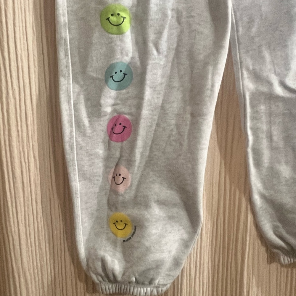 Gray Sweatpants with Colorful Smiley Faces